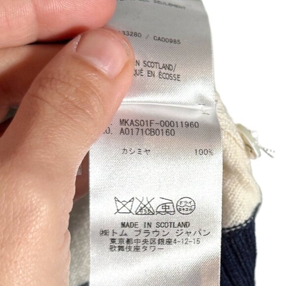 Thom Browne Ivory Colourblock Red Navy Cashmere Crewneck Sweater - Picture 8 of 9